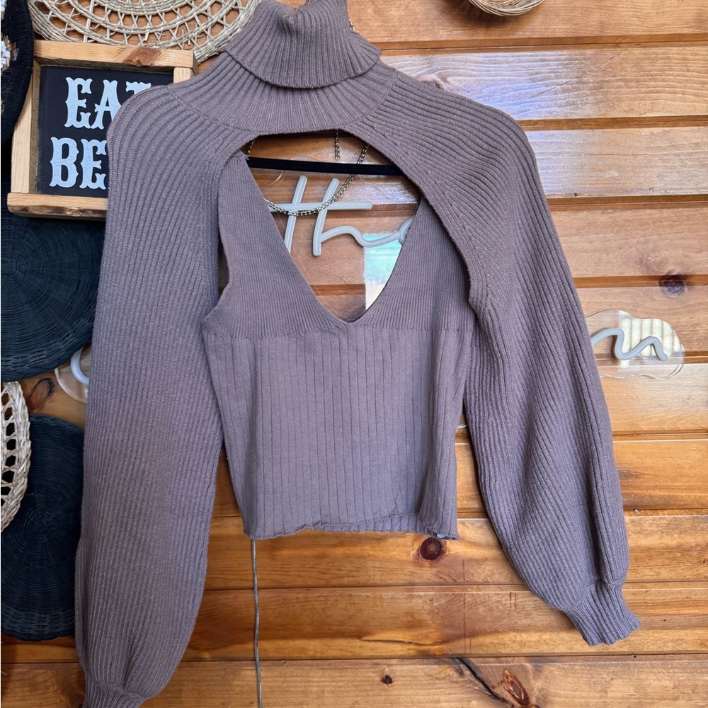 2 piece mauve turtle neck sweater